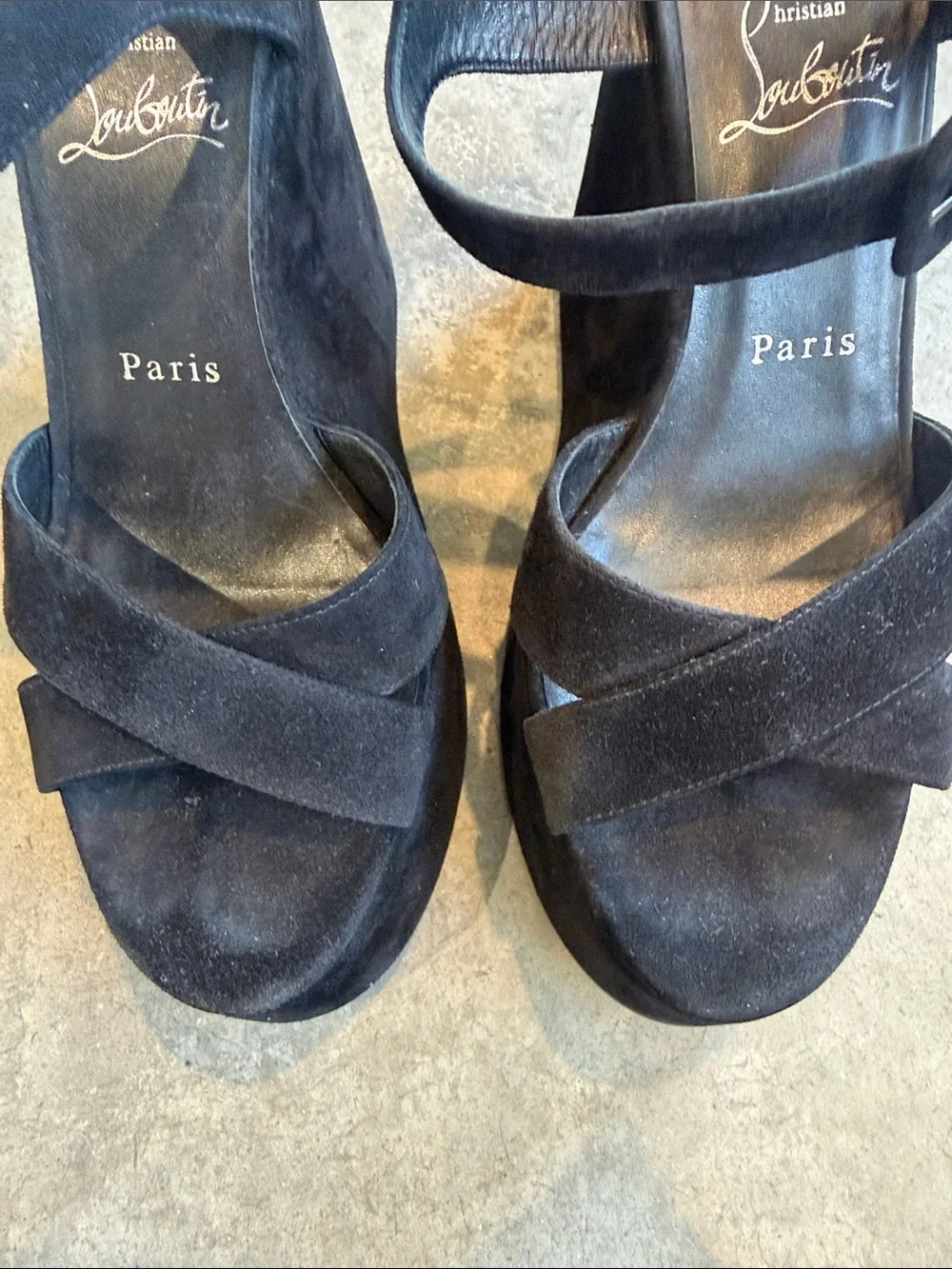 Christian Louboutin Wedge Platform Sandal in black Suede